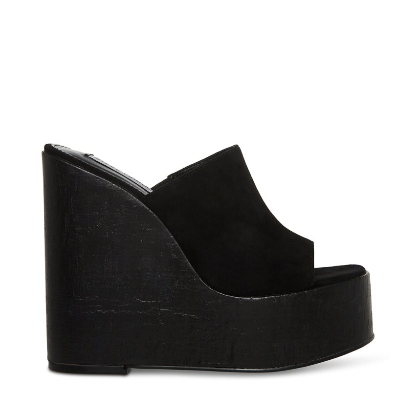 Black Steve Madden Joanne Suede Women\'s Wedges | PH 9378NWU